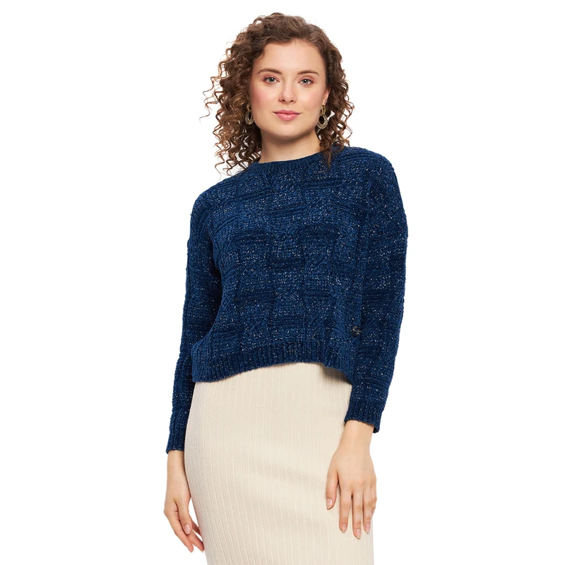 Duke Urban Women Full Sleeve Self Design Crop Pullover (SDS1013) Navy / S / Self Design