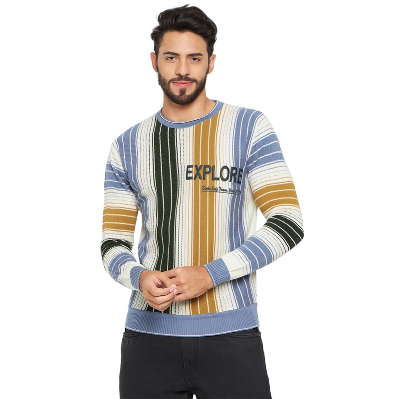 Duke Urban Men Full Sleeve Round Neck Pullover (SDS2015) Denim / S / Striped