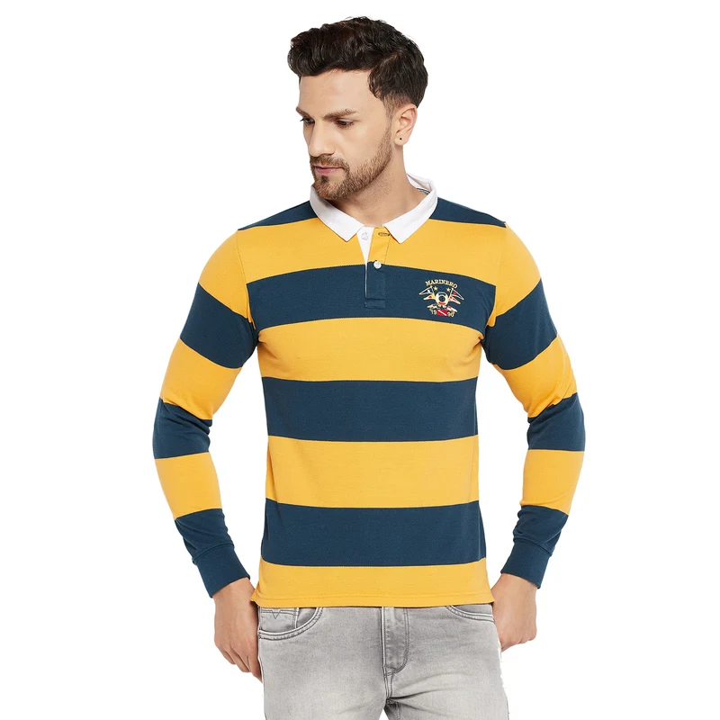 Duke Stardust Men Full Sleeve Cotton T-shirt (LF3967) Banana Yellow / XXL / Striped