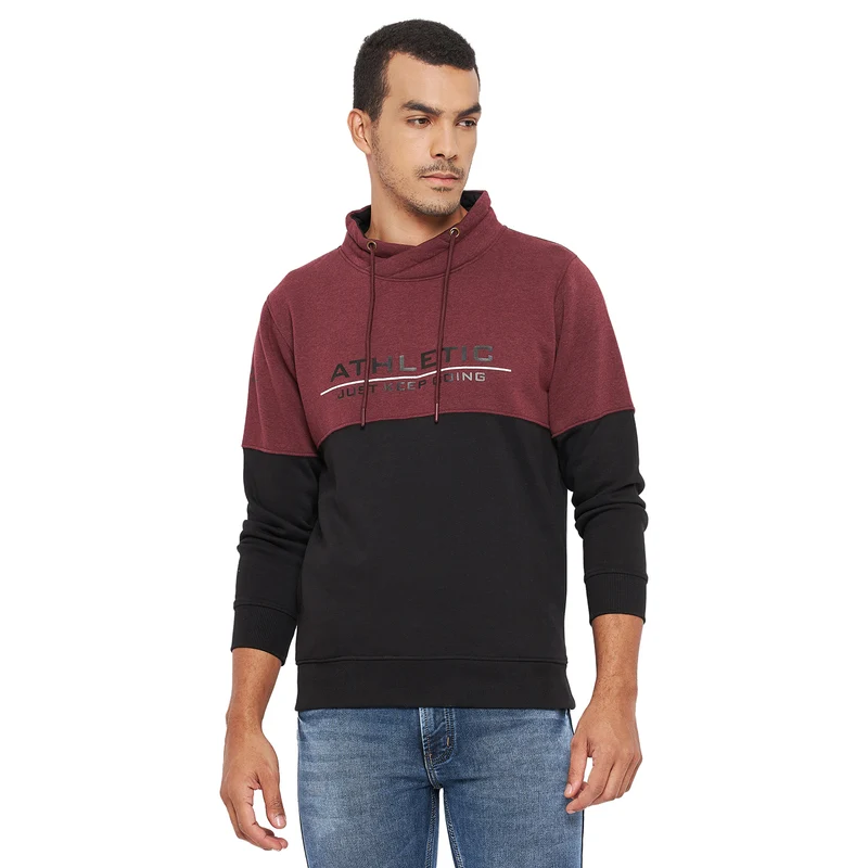 Duke Urban Men Round Neck Sweatshirt (LF3894) Wine Mix / L / Color Block