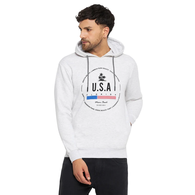 Duke Urban Men Hooded Neck Sweatshirt (LF6107) Ecru / XXL / Printed