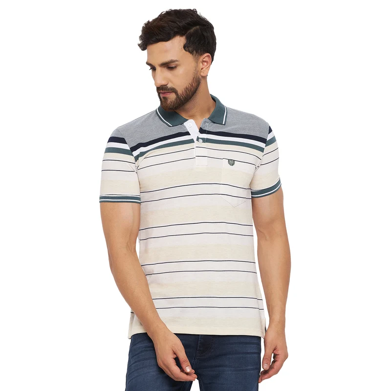 Duke Stardust Men Half Sleeve Cotton T-shirt (LF5381) Stone Green / XXL / Striped