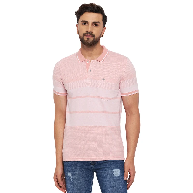Duke Stardust Men Half Sleeve Cotton T-shirt (LF5380) Pink Mel. / M / Striped