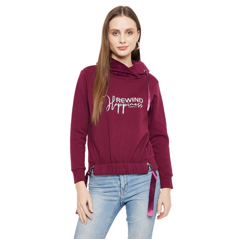 Duke Urban Women Cowl Neck Sweatshirt (LFX883) Wine / S / Typography