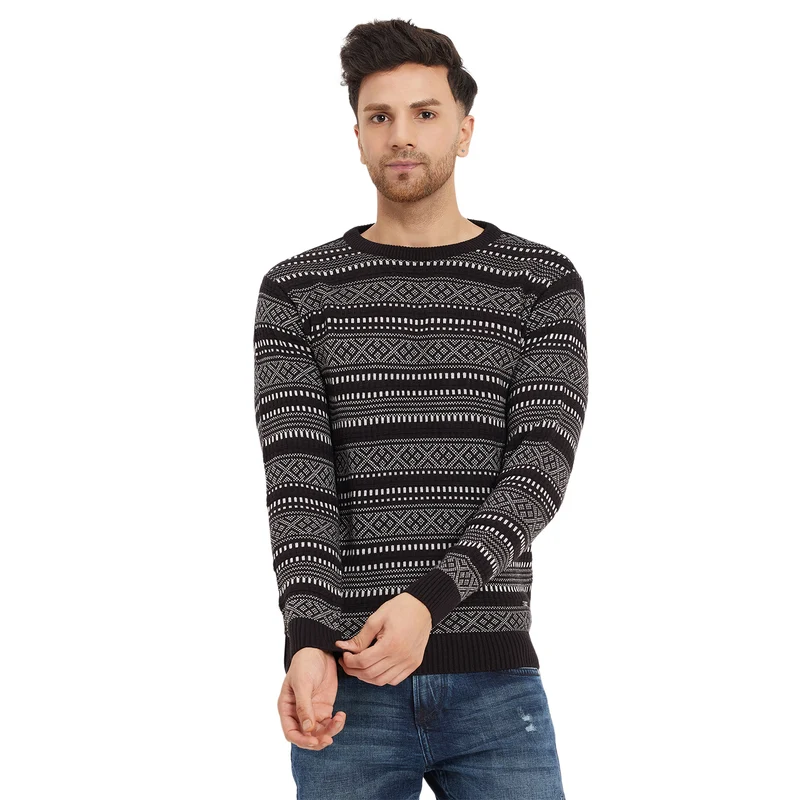 Duke Urban Men Full Sleeve Round Neck Sweater (SDS2023) Black / XL / Striped