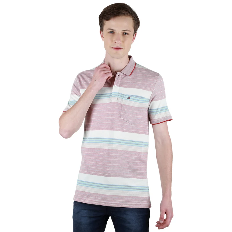 Duke Stardust Men Half Sleeve Cotton Tshirt (4244) Cranberry / M / Striped