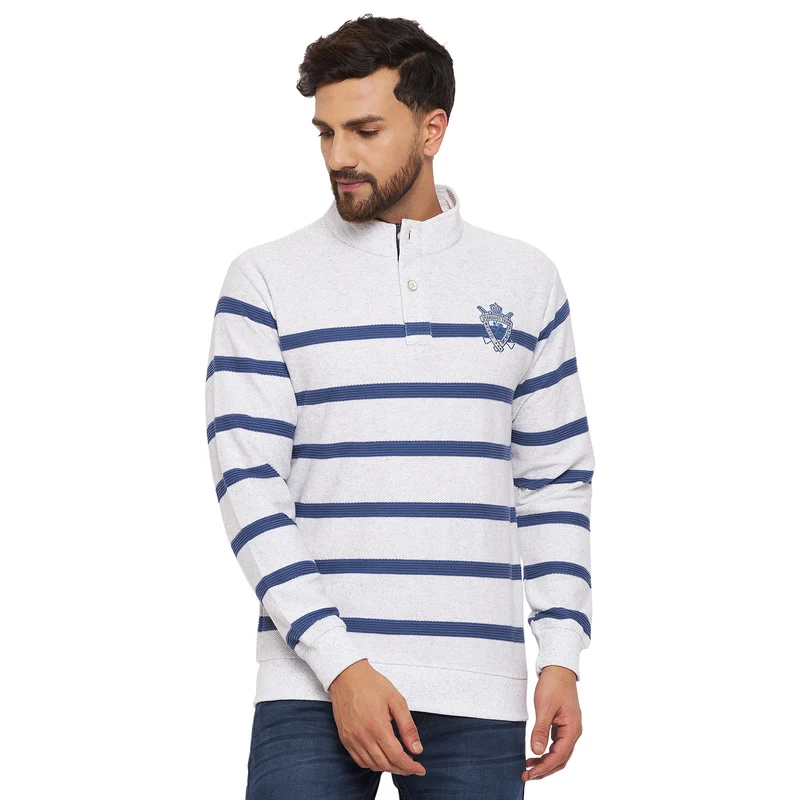 Duke Urban Men High Neck Sweatshirt (LF6175) Denim Blue / XL / Striped