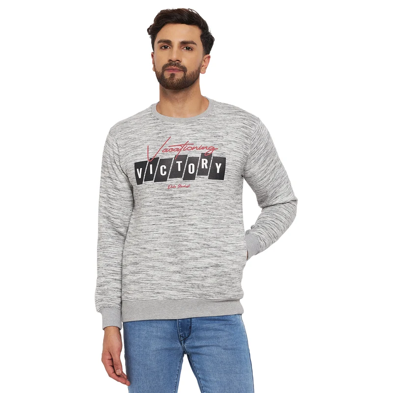 Duke Urban Men Round Neck Sweatshirt (LF6220) Grey Mix / XL / Self Design