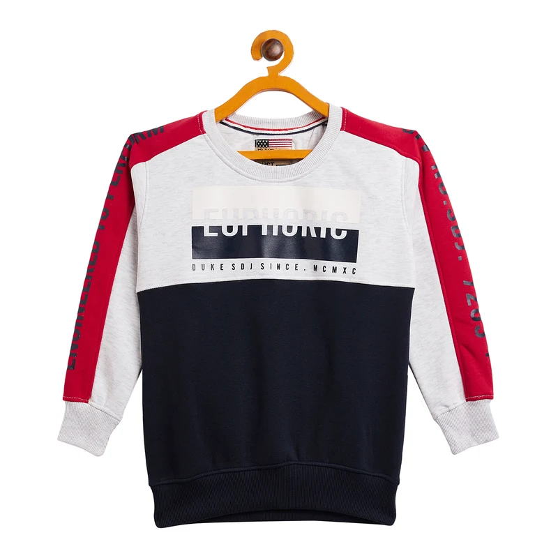 Duke Urban Boys Round Neck Sweatshirt (LF272) Ecru / 34 / Color Block