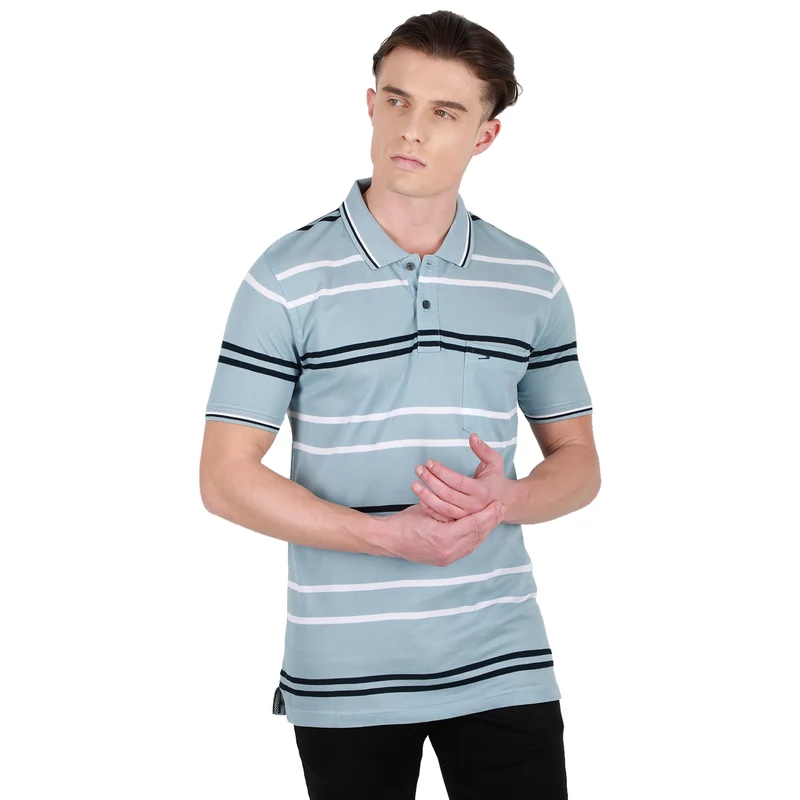 Duke Stardust Men Half Sleeve Cotton Tshirt (4274) Sky / XL / Striped
