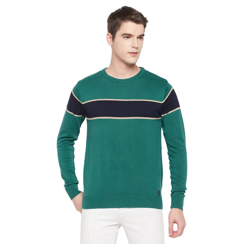 Duke Urban Men Round Neck Sweater (SDS2095) Stone Green / L / Colorblock