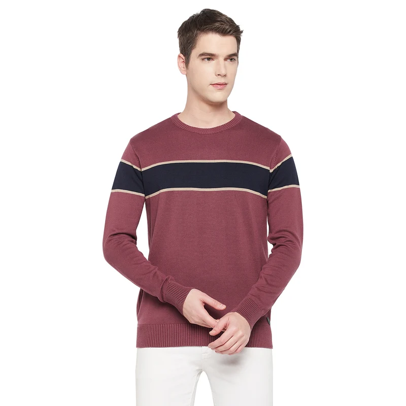Duke Urban Men Round Neck Sweater (SDS2095) Wild Rose / XXL / Colorblock