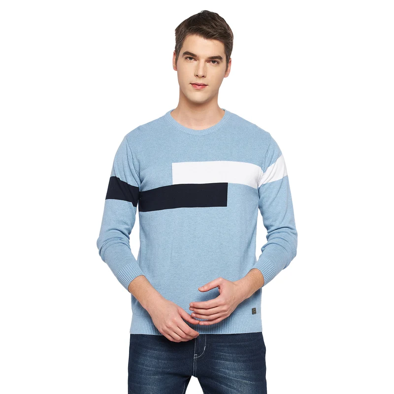 Duke Urban Men Round Neck Sweater (SDS2096) Sky Mel. / XXL / Colorblock
