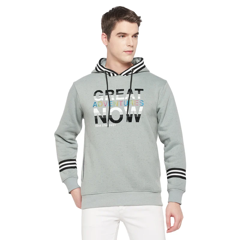 Duke Urban Men Hooded Neck Sweatshirt (LF6185) Sage Green (Hairy) / M / Printed