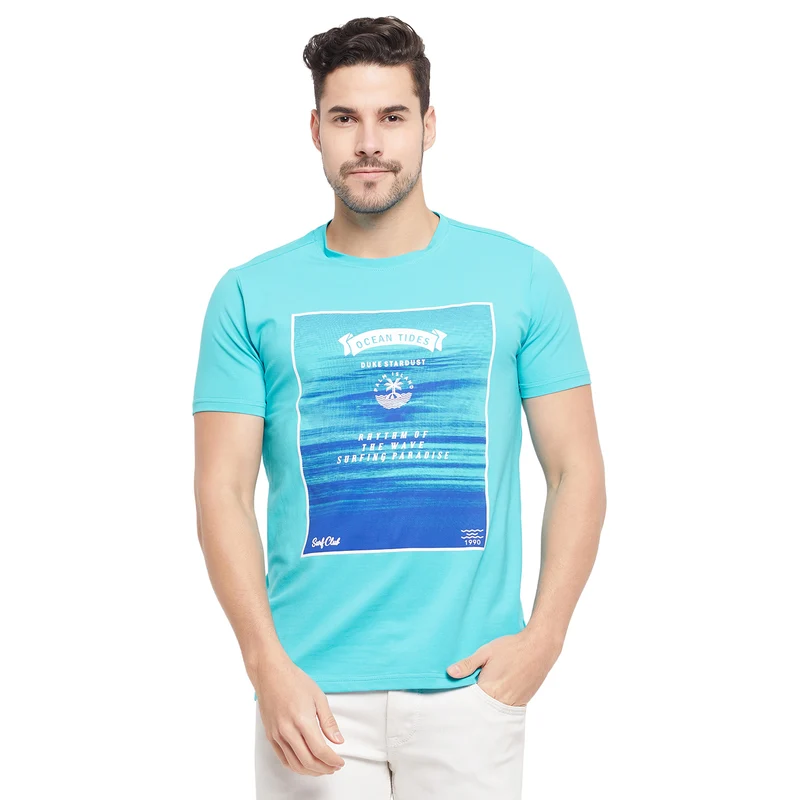Duke Urban Men Half Sleeve Cotton T-shirt (LF5754) Sea Blue / XL / Printed