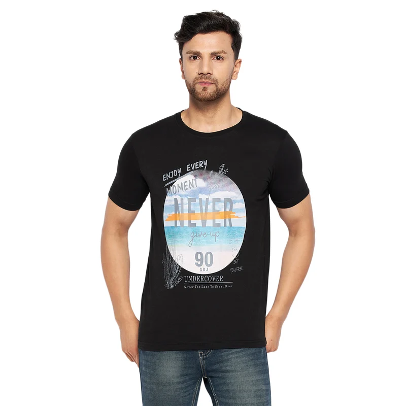 Duke Urban Men Half Sleeve Cotton T-shirt (LF5808) Black / M / Printed
