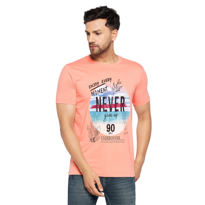 Duke Urban Men Half Sleeve Cotton T-shirt (LF5808) Coral / S / Printed