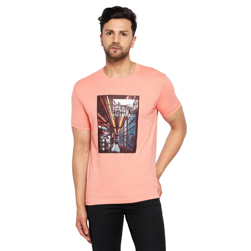 Duke Urban Men Half Sleeve Cotton T-shirt (LF5815) Coral / XL / Printed