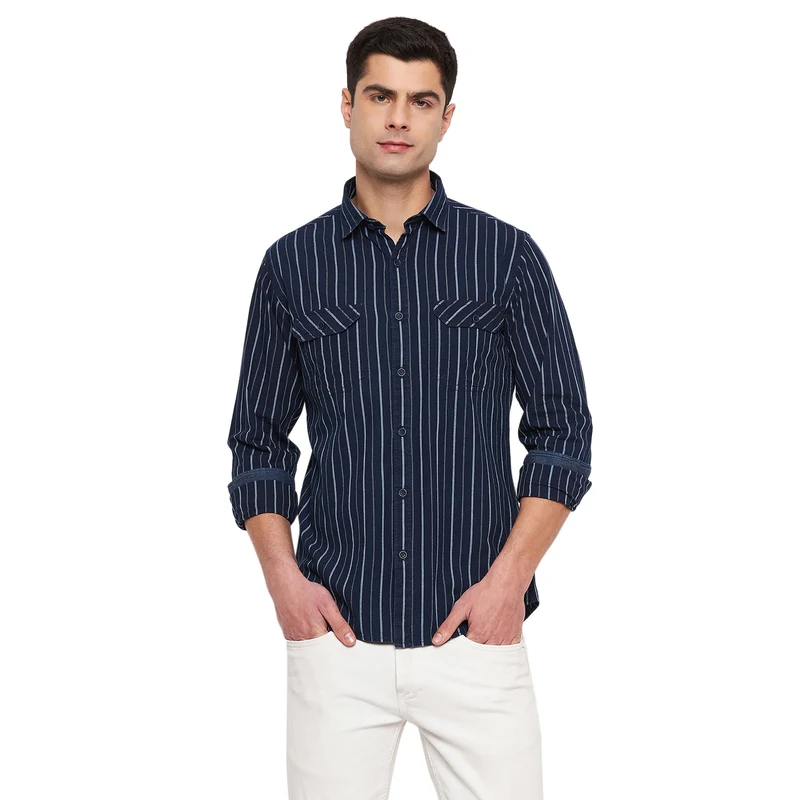 Duke Urban Men Full Sleeve Cotton Shirt (SDO9STI) Navy / XL / Striped