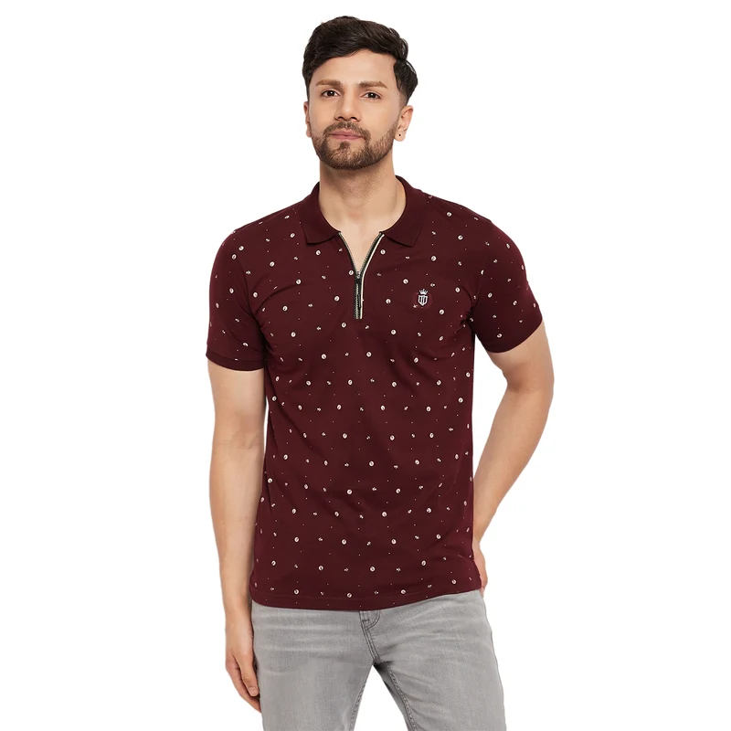 Duke Urban Men Half Sleeve Cotton T-shirt (LF5779) Wine / M / Printed