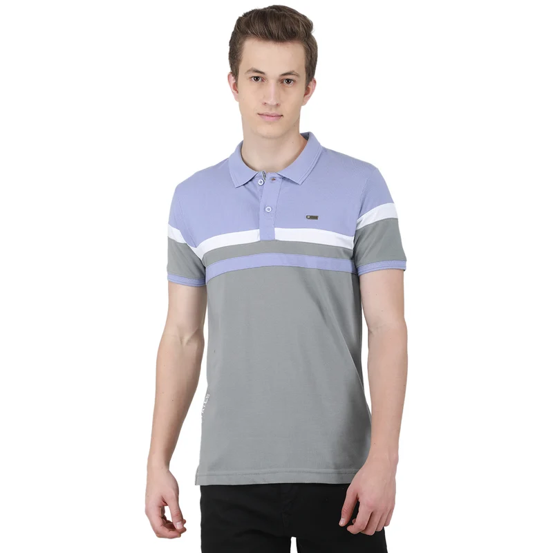 Duke Urban Men Half Sleeve Cotton T-shirt (LF5834) Lavender / S / Striped