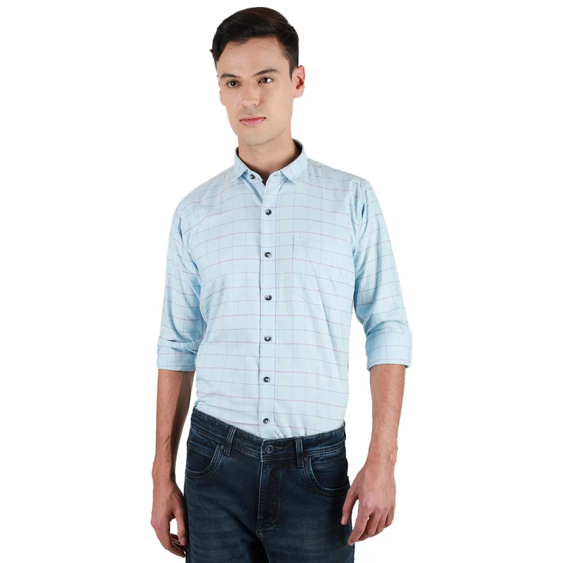 Duke Urban Men Full Sleeve Cotton Shirt (SDO8CKOD) Sky / XL / Checkered