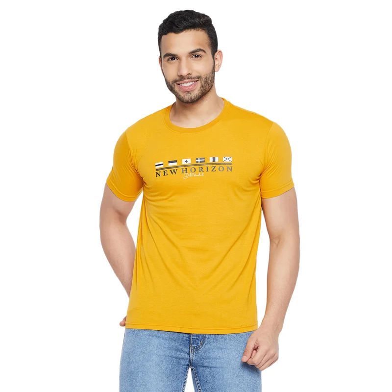 Duke Stardust Men Half Sleeve Cotton T-shirt (ONLF233) Mustard / L / Printed