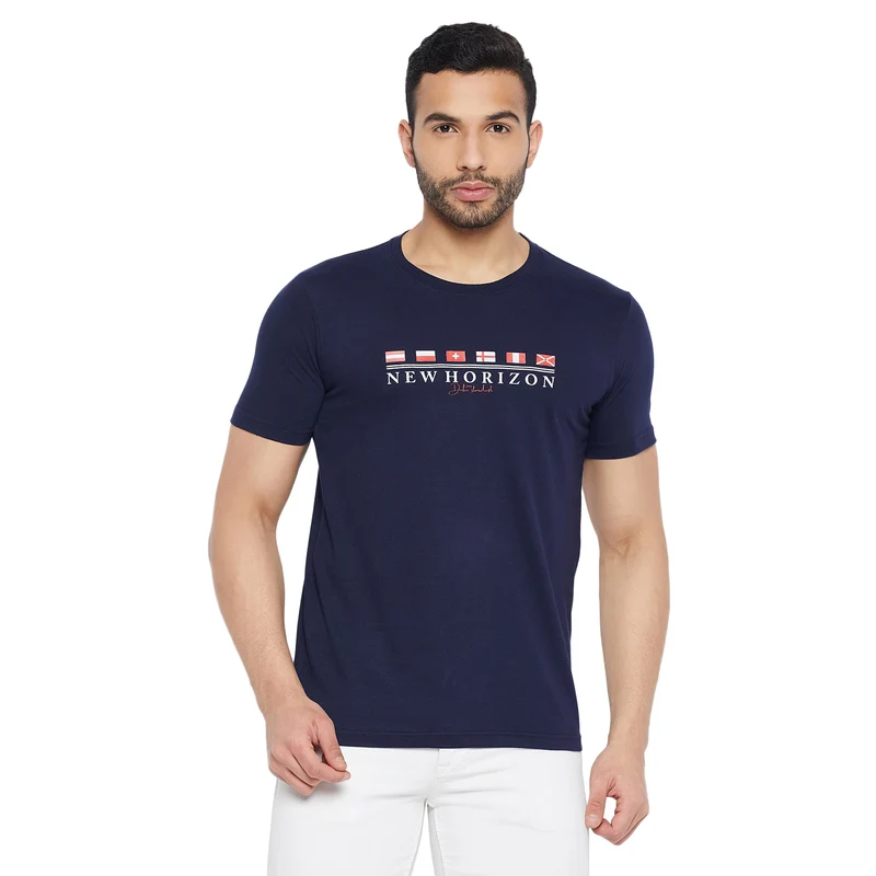 Duke Stardust Men Half Sleeve Cotton T-shirt (ONLF233) Navy / L / Printed