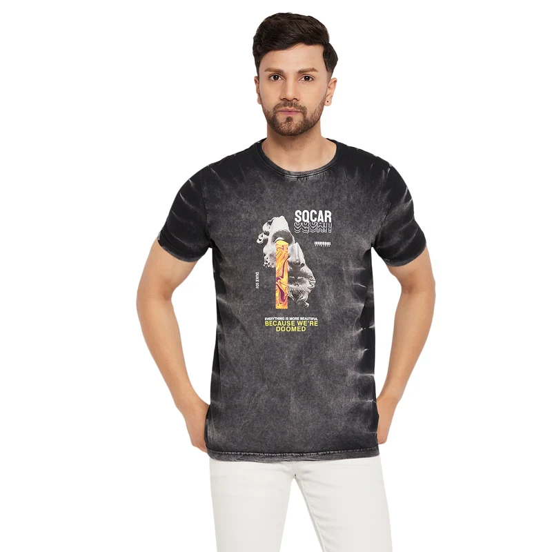 Duke Stardust Men Half Sleeve Cotton T-shirt (LF5810) Black / XL / Tie & Dye