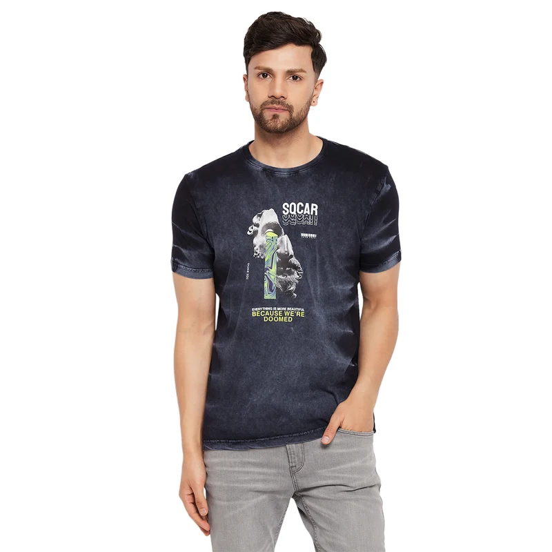 Duke Stardust Men Half Sleeve Cotton T-shirt (LF5810) Navy / XXL / Tie & Dye