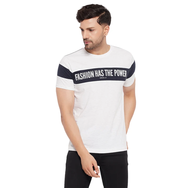 Duke Stardust Men Round Neck Half Sleeve Cotton T-shirt (LF5829) White Alloy(Hairy) / S / Printed