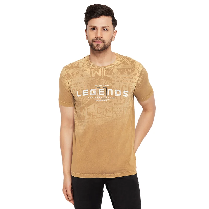 Duke Stardust Men Half Sleeve Cotton T-shirt (LF5774) Brown/Golden / M / Printed
