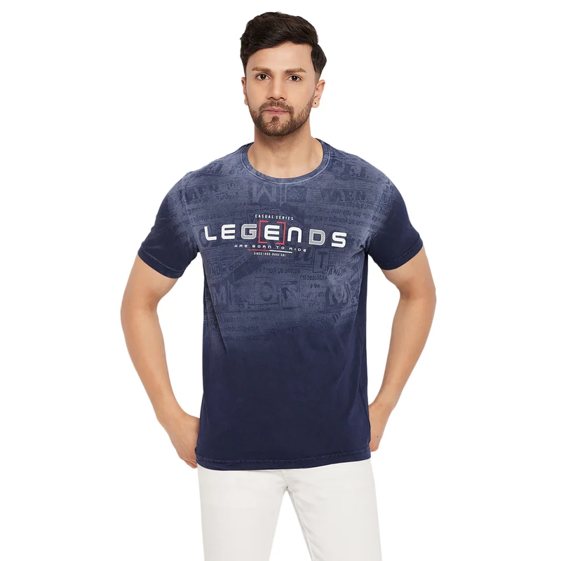 Duke Stardust Men Half Sleeve Cotton T-shirt (LF5774) Indigo / S / Printed