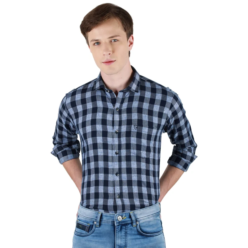 Duke Stardust Men Full Sleeve Cotton Shirt (SD8CKLA) Navy / M / Checkered