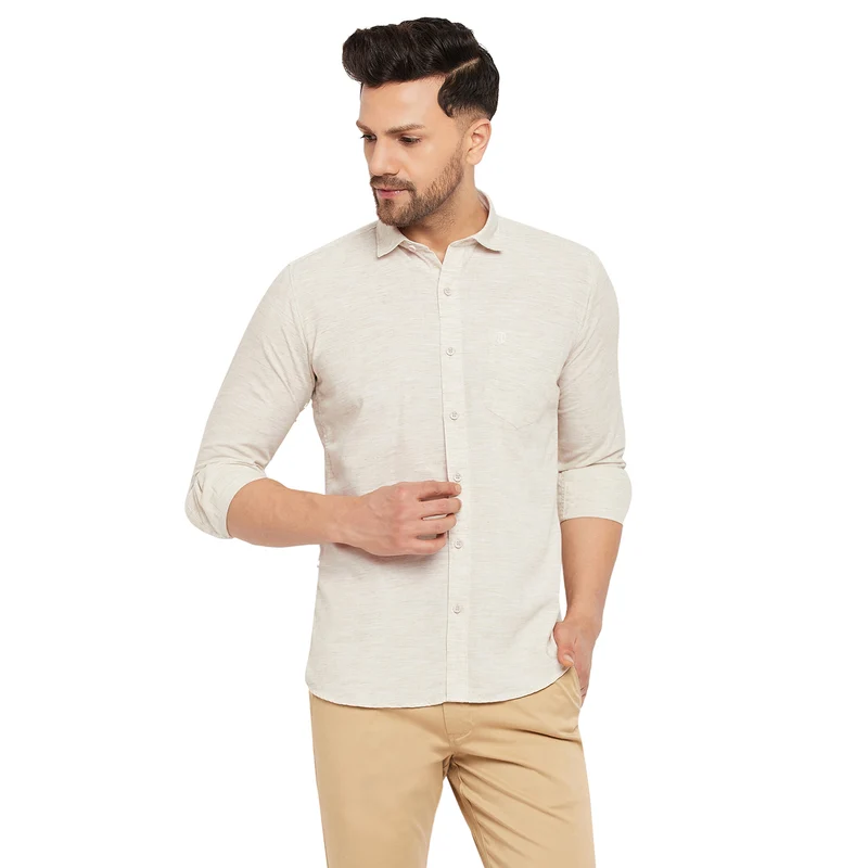 Duke Urban Men Full Sleeve Cotton Shirt (SDO8PLCB) Beige / L / Self Design