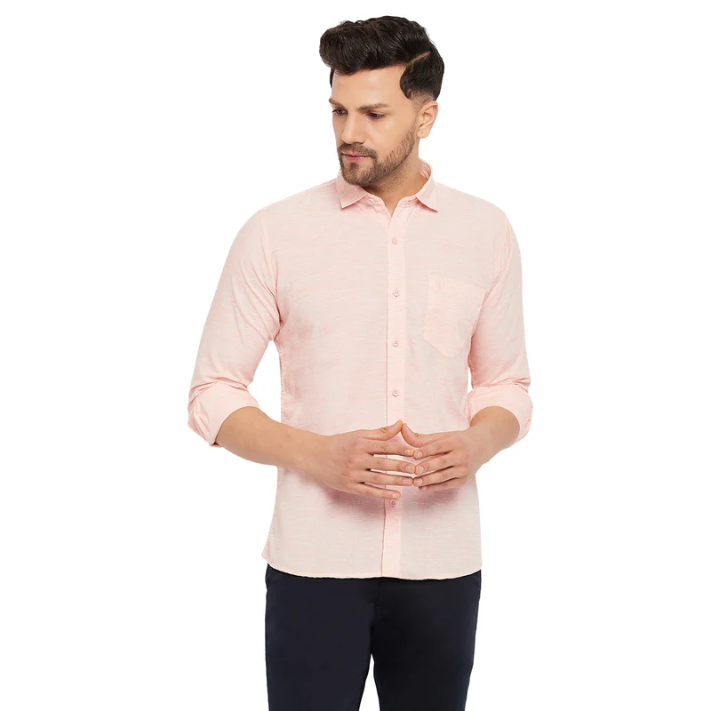 Duke Urban Men Full Sleeve Cotton Shirt (SDO8PLCB) Peach / L / Self Design
