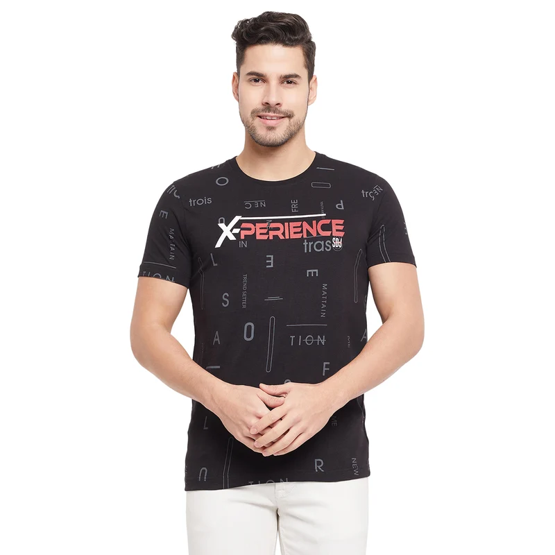 Duke Urban Men Half Sleeve Cotton T-shirt (LF5459) Black / XXL / Printed