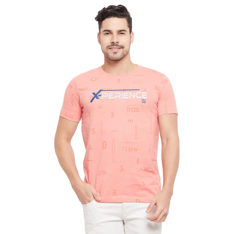Duke Urban Men Half Sleeve Cotton T-shirt (LF5459) Peach / XL / Printed