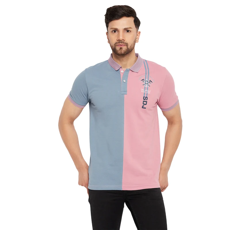 Duke Stardust Men Half Sleeve Cotton T-shirt (LF5853) Stone Grey / S / Color Block