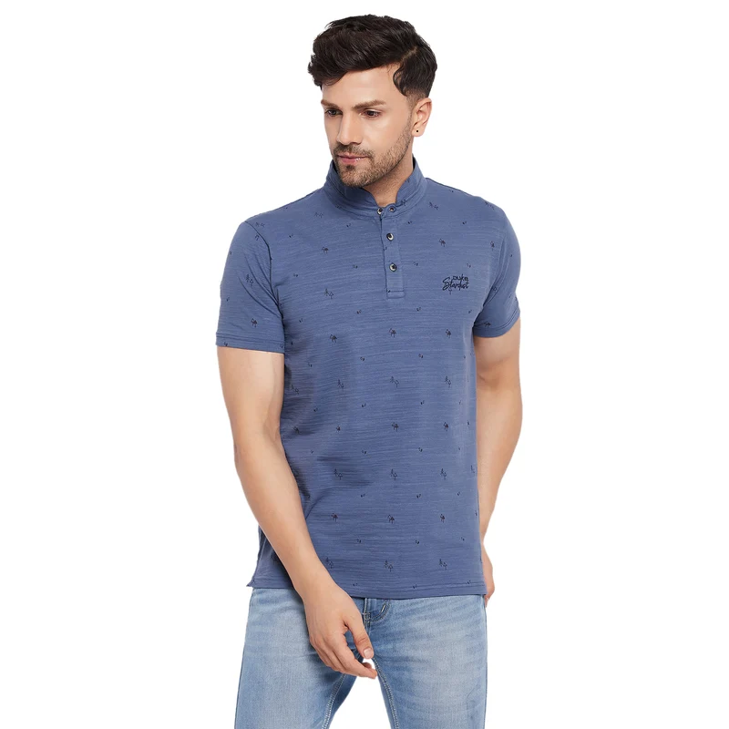 Duke Urban Men Mandarin Collar Half Sleeve Cotton T-shirt (LF5483) Air Force / XL / Printed