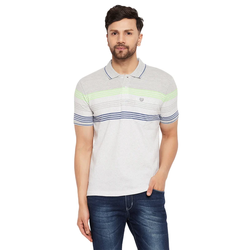 Duke Stardust Men Half Sleeve Polo Neck Cotton T-shirt (LF5722) L.Grey Melange / L / Striped