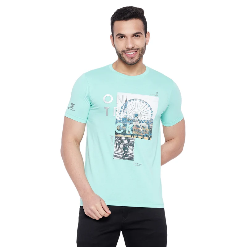 Duke Urban Men Half Sleeve Cotton T-shirt (LF5753) Foam Green / L / Printed