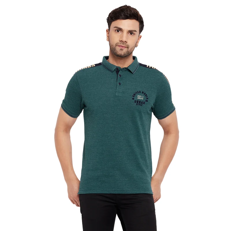 Duke Stardust Men Half Sleeve Polo Neck Cotton T-shirt (LF5778) Teal Mix / S / Solid