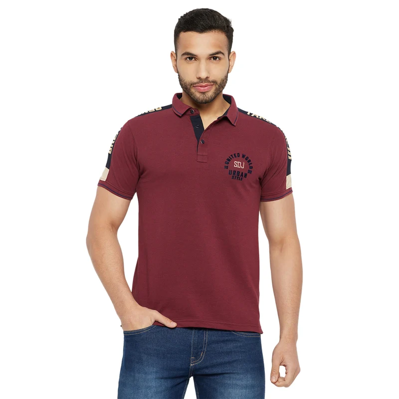 Duke Stardust Men Half Sleeve Polo Neck Cotton T-shirt (LF5778) Wine Mix / S / Solid