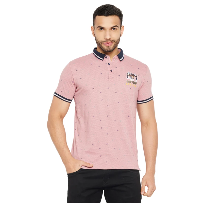 Duke Urban Men Half Sleeve Polo Neck Cotton T-shirt (LF5871) Mauve / L / Printed