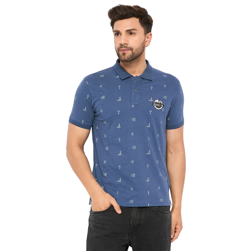 Duke Urban Men Half Sleeve Cotton T-shirt (LF5837) Denim / S / Printed