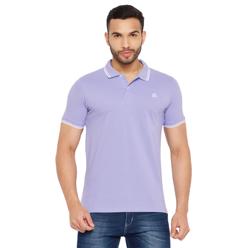 Duke Stardust Men Half Sleeve Polo Neck Cotton T-shirt (LF5890) Lavender / S / Solid