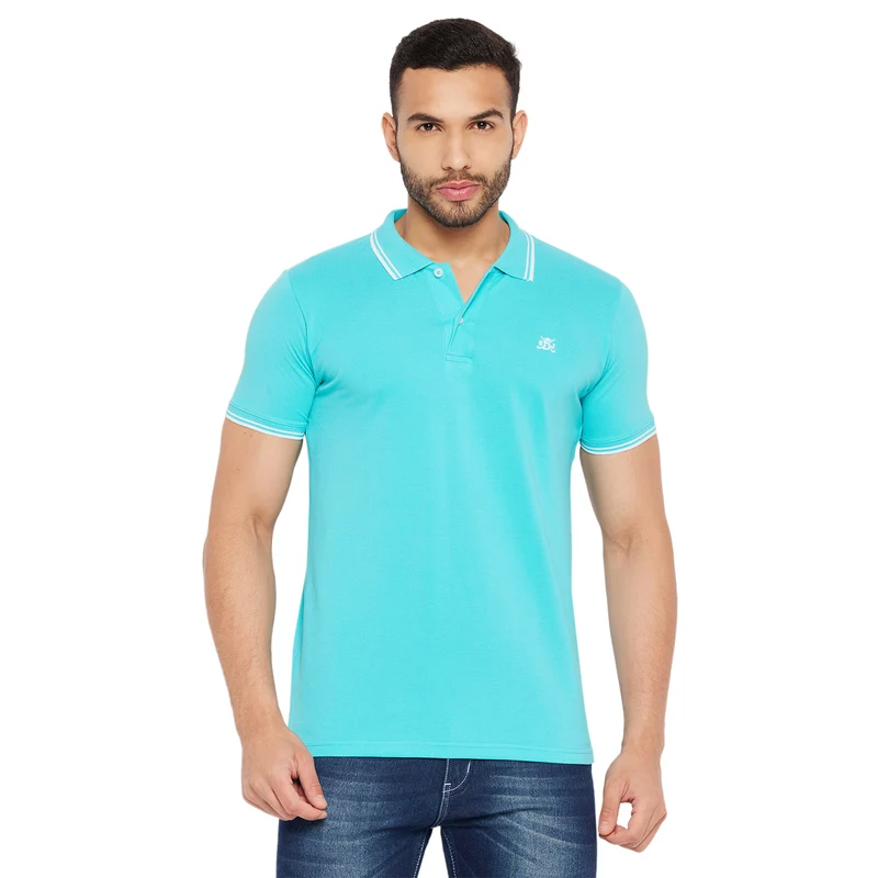 Duke Stardust Men Half Sleeve Polo Neck Cotton T-shirt (LF5890) Sea Blue / M / Solid