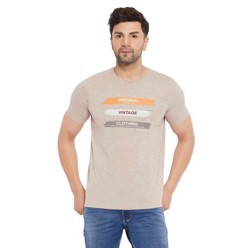 Duke Urban Men Half Sleeve Cotton T-Shirt (LF5827) Beige Melange / S / Printed