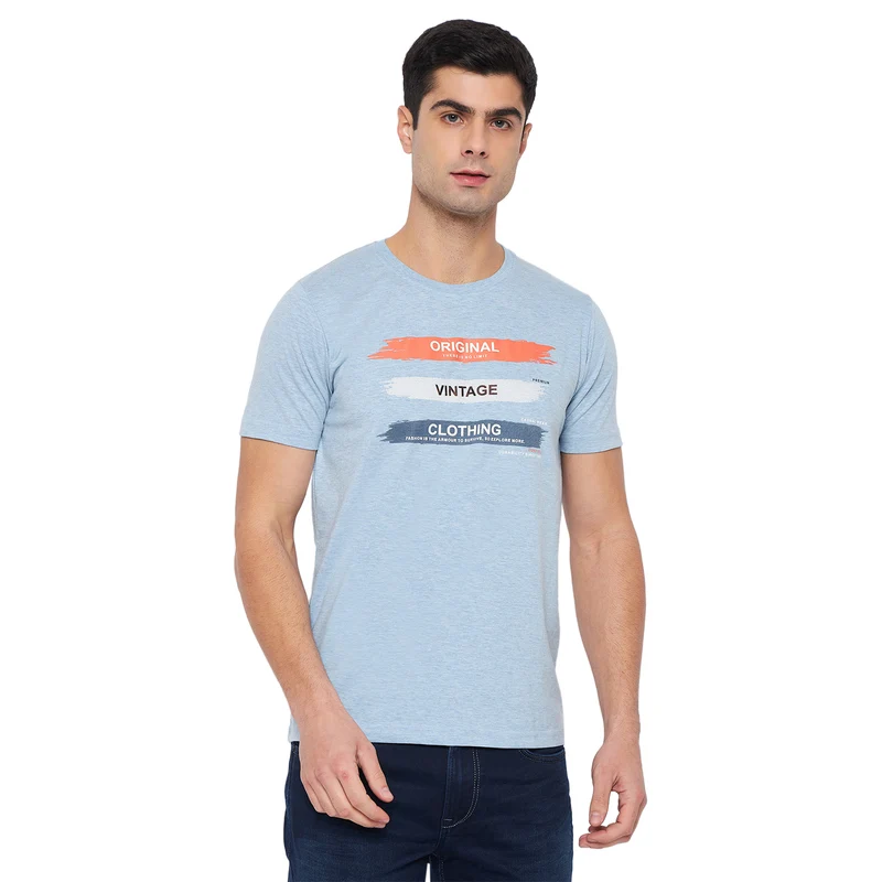 Duke Urban Men Half Sleeve Cotton T-Shirt (LF5827) Sky Melange / XXL: / Printed